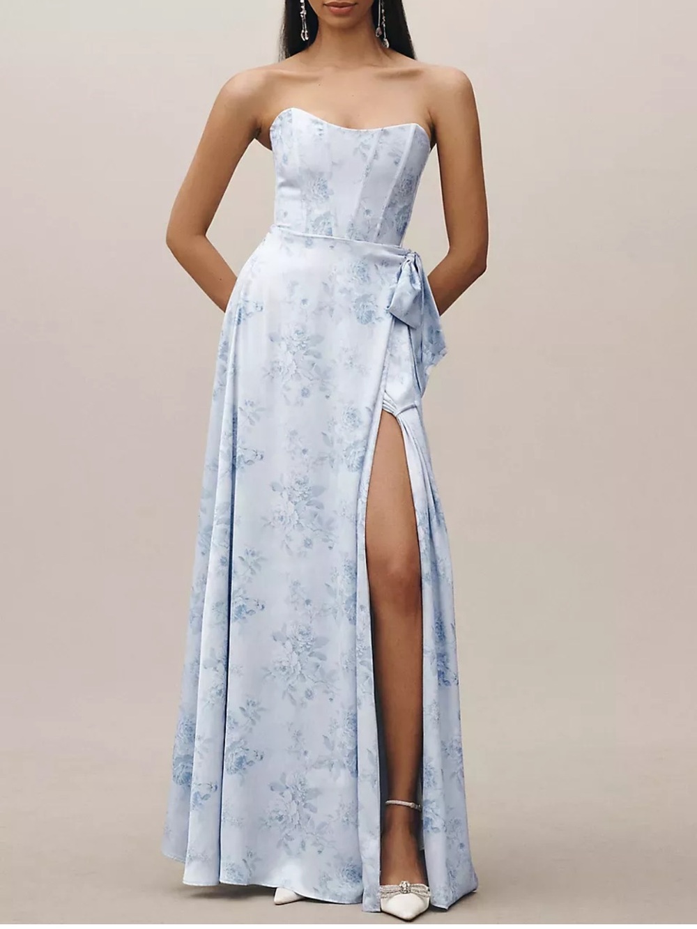 V. Chapman Cecilia Light Blue Strapless Floral Maxi Dress